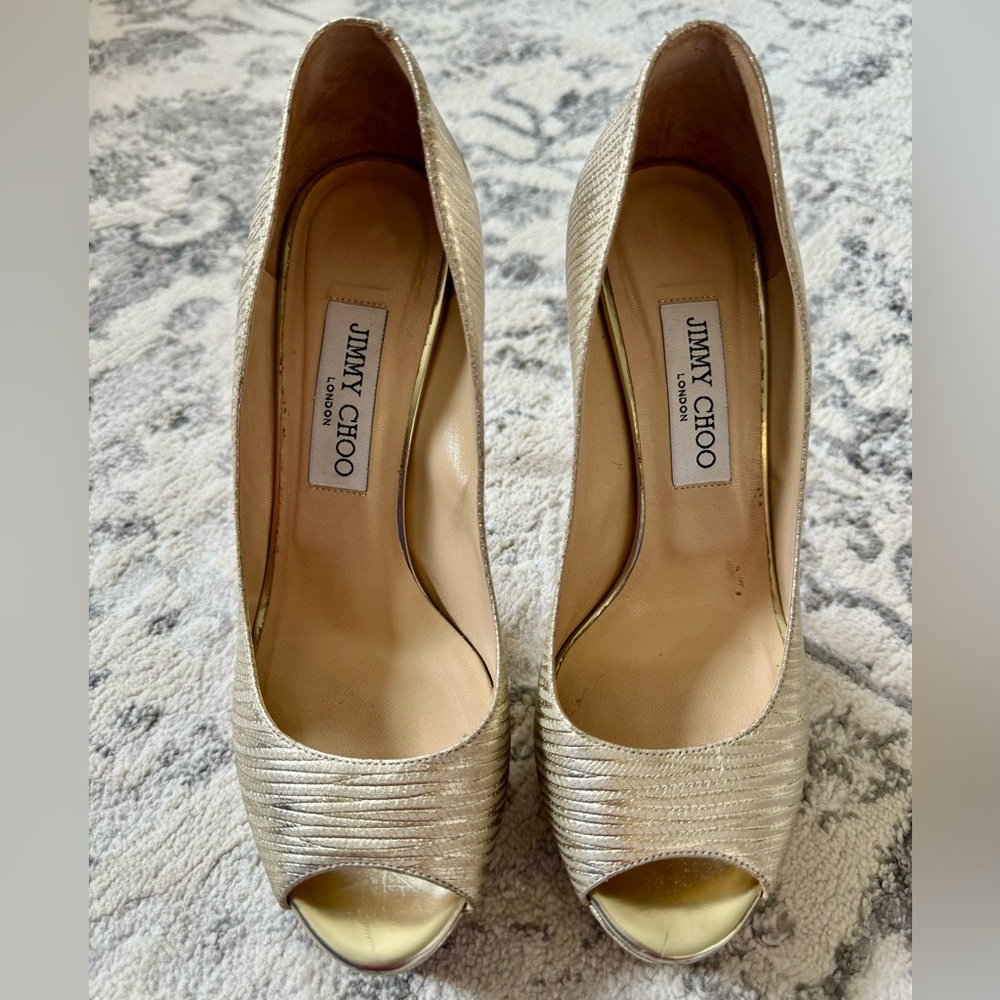 JIMMY CHOO  Gold Peep-Toe Heels Size